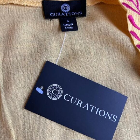 Curations Womens Kaftan Duster Yellow Embroidered Swim Cover Up Boho Gauze NWT - Picture 8 of 10